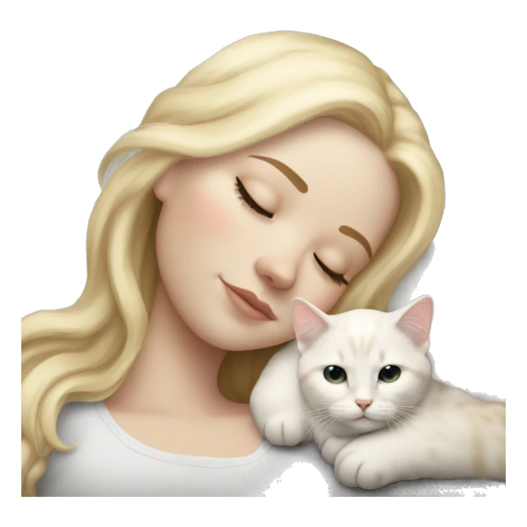 White girl blonde hair sleeping with white kitty with black spots sticker