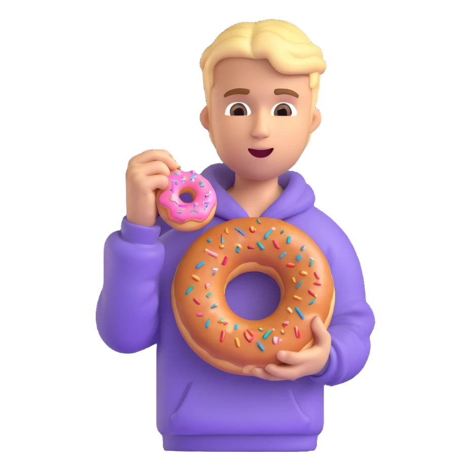 Justin Bieber holding a donut in 3D emoji style sticker