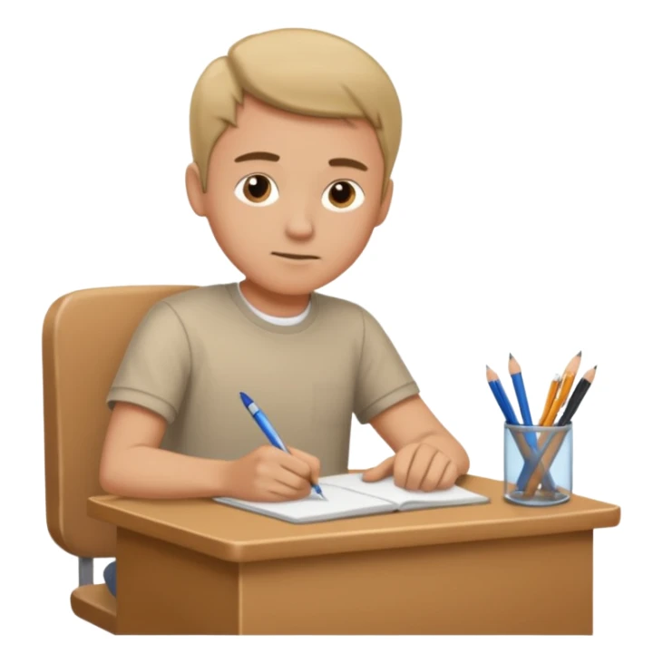 man sitting at a school desk, writing sticker