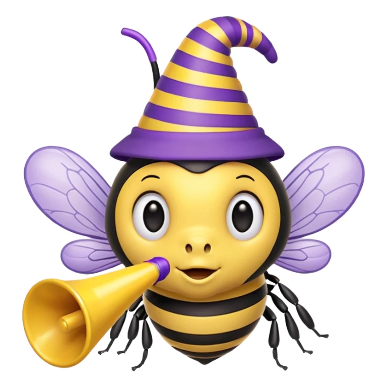 a Bee with purle Birthday Hat, Bee blowing party horn sticker