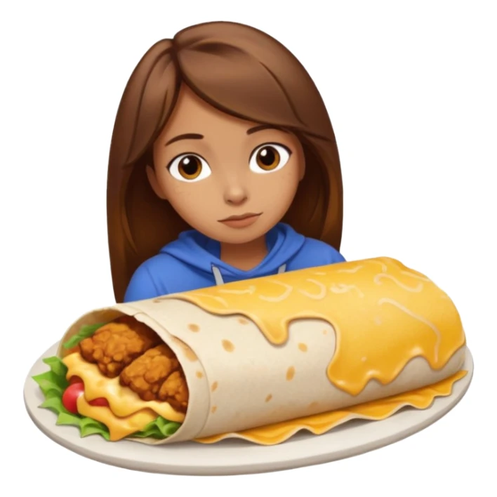 Girl with brown hair "resting chicken burrito face" sticker