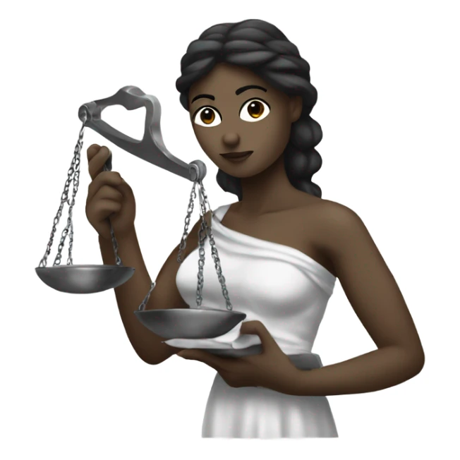 black and white picture of Themis holding scale in one hand while blindfolded sticker