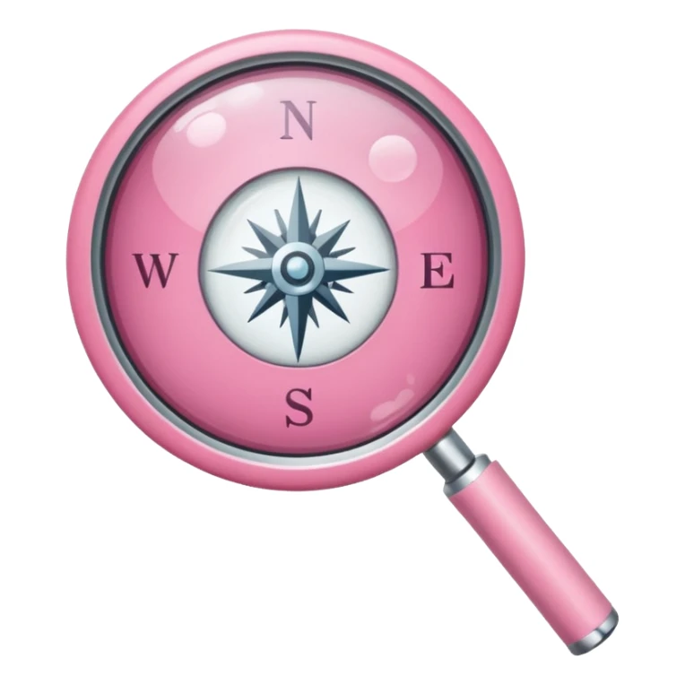 mix light pink dark pink and white girly internet compass logo with a small magnifying glass sticker