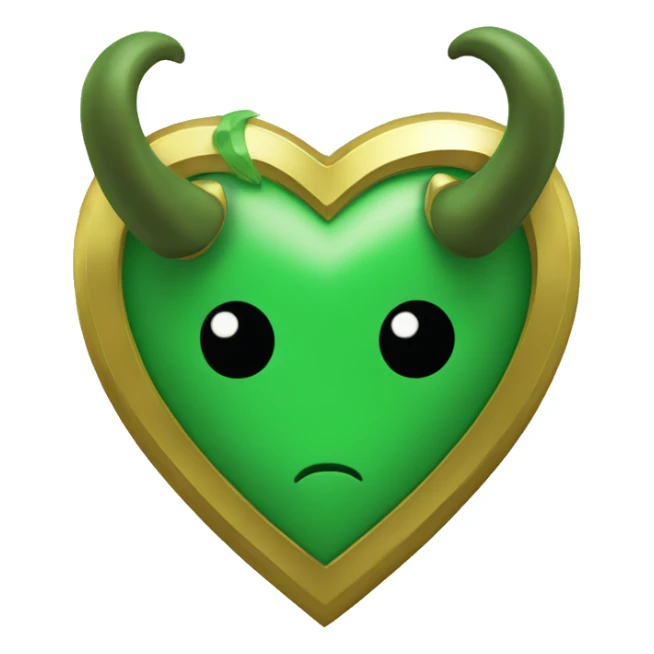 A Loki green heart with gold edges and horns  sticker
