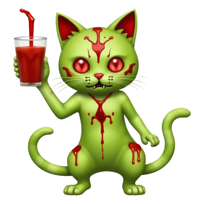 bloody matcha green zombie cat full body with action pose sticker