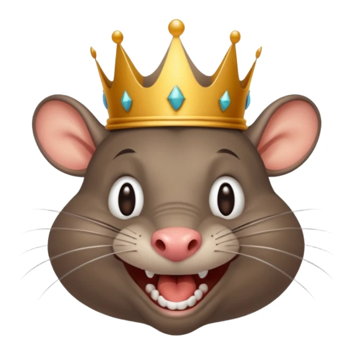 rat laughing like a villain in pleasure after stealing something with a crown sticker