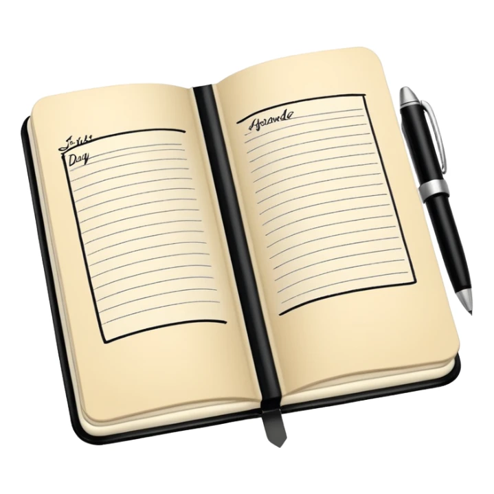 daily planner agenda cream leather with open page and pen sticker