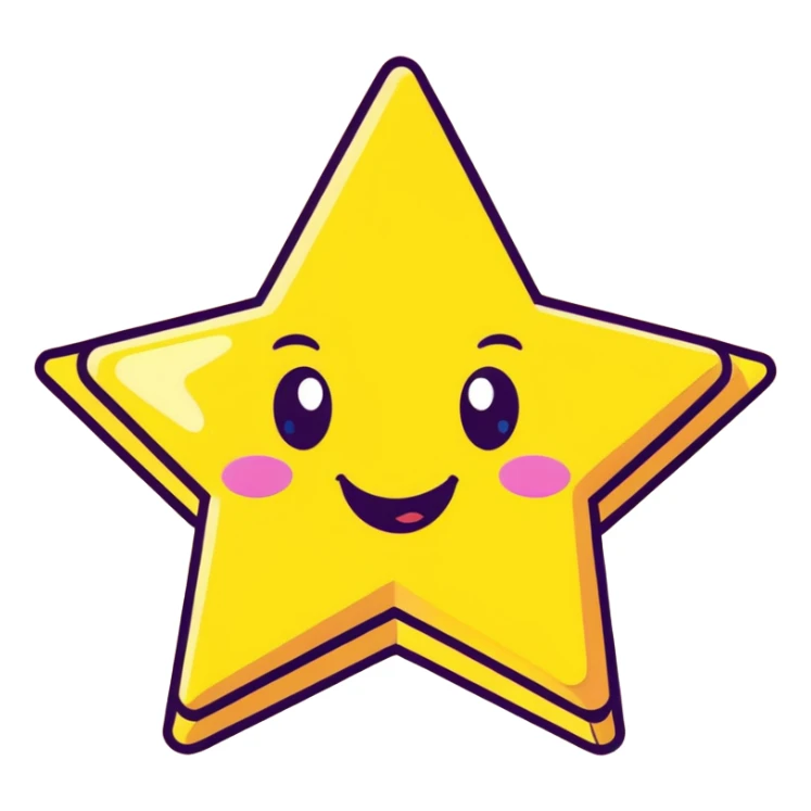 3D golden star with extra glitter and sparkle, smiling face, cartoon icon style, Pixar-inspired lighting, pastel yellow background sticker