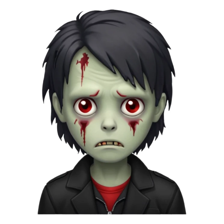 sad zombie boy largue hair red black eyes with black jacket  sticker