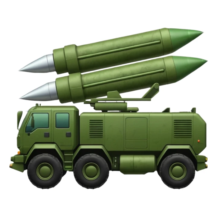 HIMARS military vehicle emoji, realistic silhouette, six rocket tubes, cabin, green color, detailed like real but in emoji format sticker