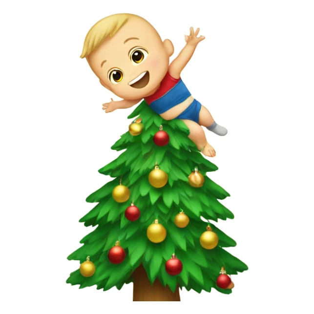 Baby climbing a Christmas tree sticker