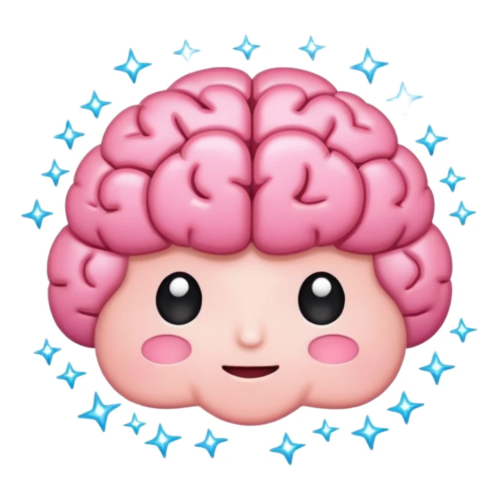 cute brain with sparkles, flat cartoon emoji style sticker