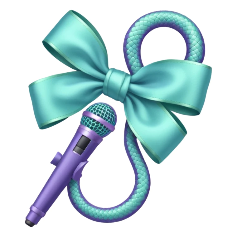 A pastel blue bow with a pastel a pastel green snake at the top of one side and a pastel purple microphone on the bottom of the other side of the bow sticker