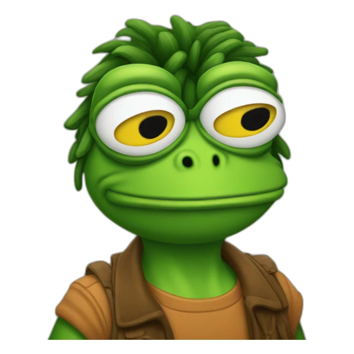 Pepe la rana con pestañas y pelo negro sticker