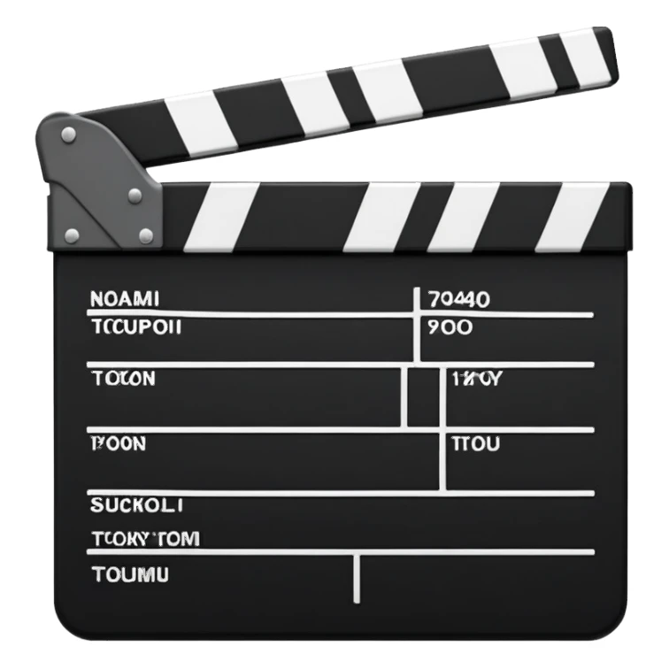 Classic movie clapperboard with traditional black and white striped top part and black base, iOS emoji style sticker