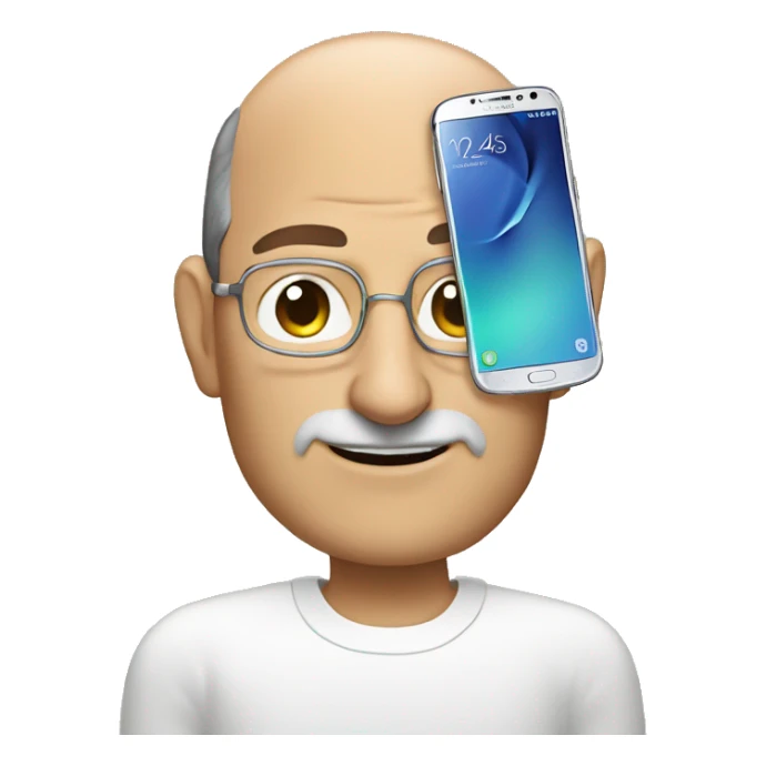 Steve jobs with a Samsung phone sticker