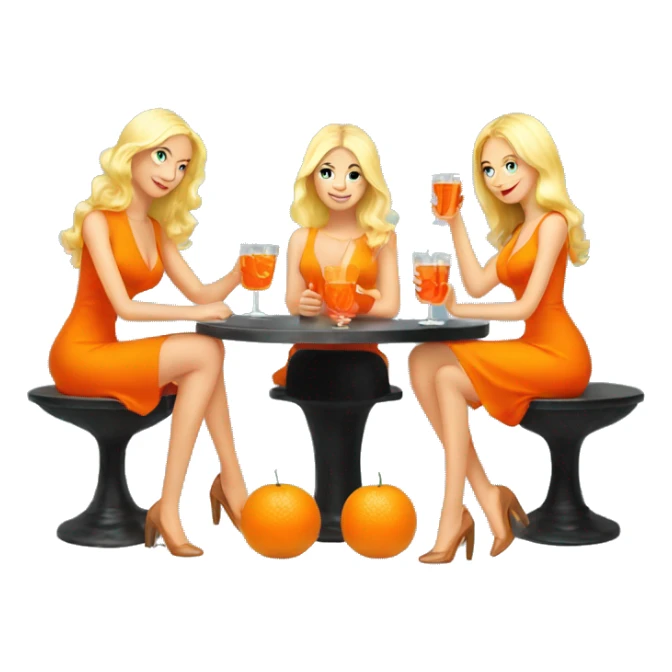 Three beautiful blond girls drinking aperol sitting on oranges sticker