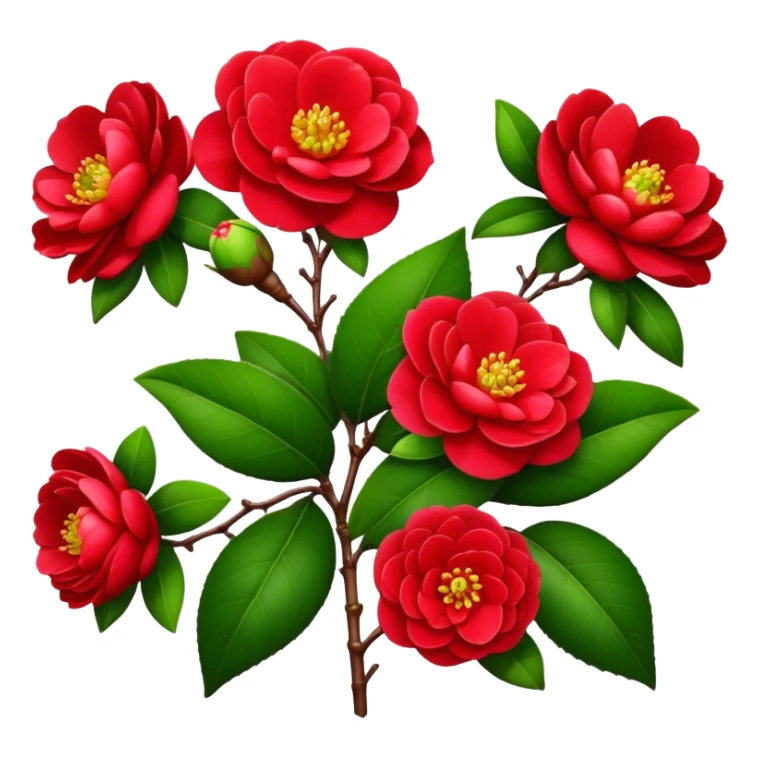 bouquet Red Camellia, luxuriant, stem, leaf, bud sticker