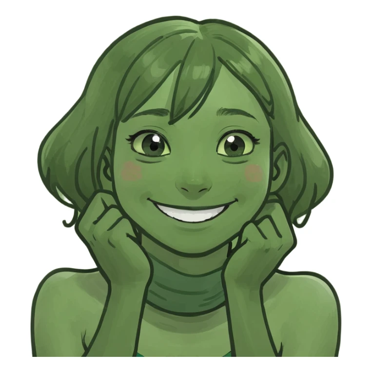 A girl with her hands around her neck and her face is smiling  sticker