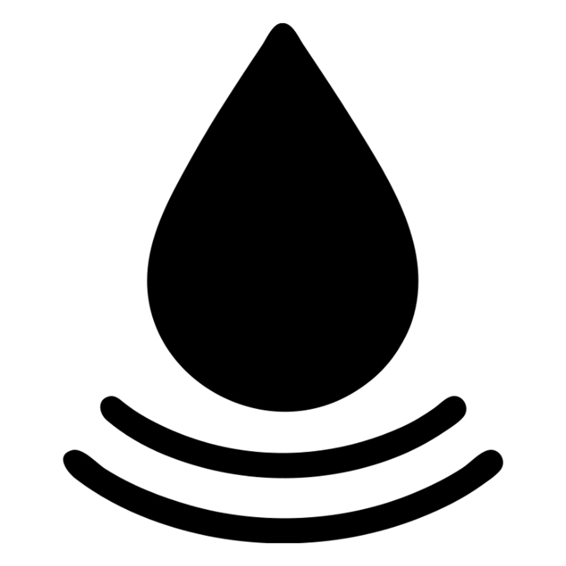 solid icon of a water droplet on glossy black mirror paint, light blue or silver, minimal repellent effect with lines, elegant and minimal sticker