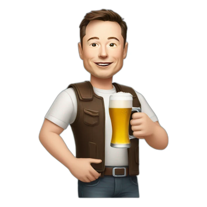 Elon musk holding a beer sticker