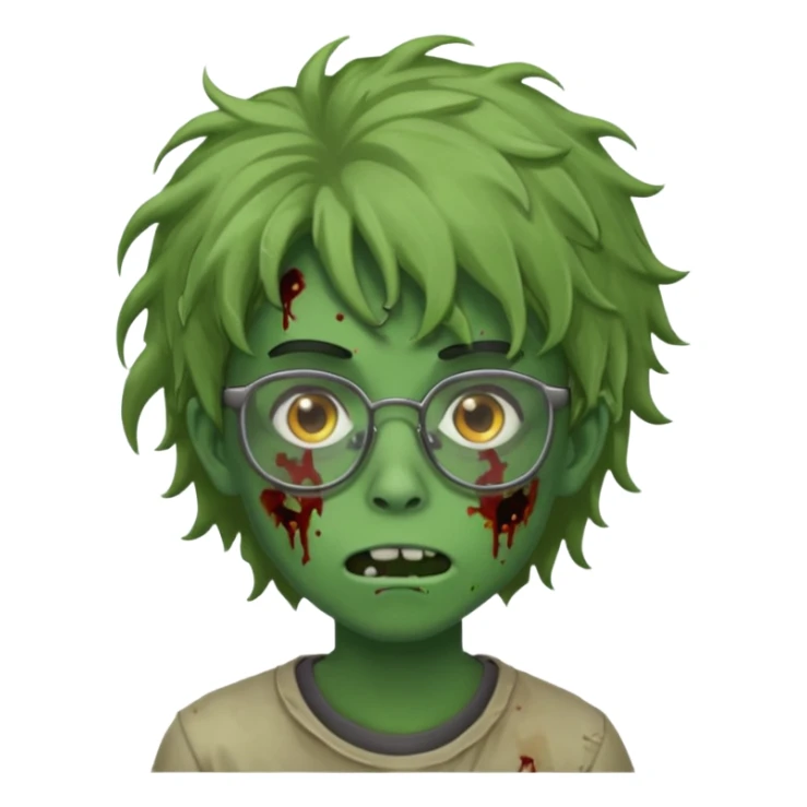 Faça um zumbi verde de óculos adolescente e de cabelo meio grande sticker