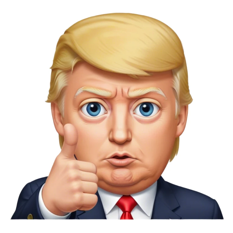 Super realistic Donald Trump pointing finger up, realistic eyes sticker