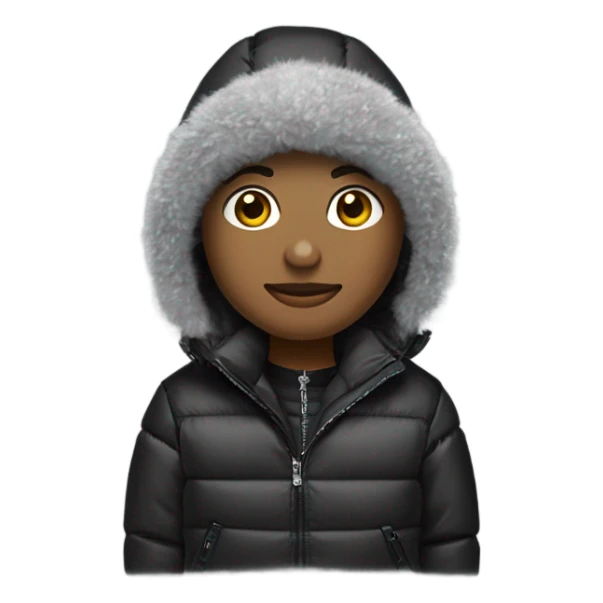 Fais moi un bitmoji avec un ensemble sport, une doudoune type moncler, avec un vue de ville et une montre et chaîne en diamant mais aussi avec une cagoule noire sticker