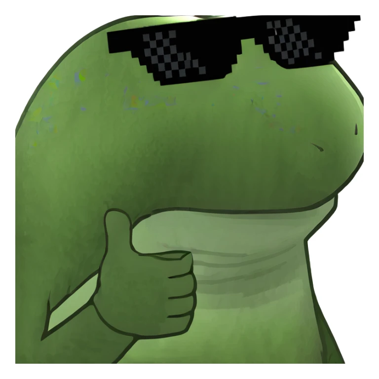 Green frog dancing on beach with sun rays highlighting, happy beach party frog sticker