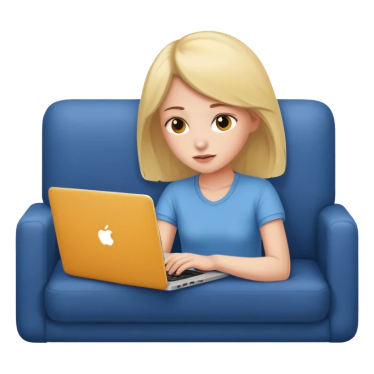 A girl is working with a laptop while lying on the sofa sticker