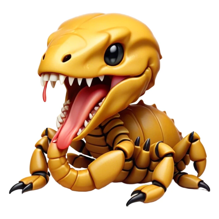 Cinematic Cute Yawning Emperor Scorpion Portrait Emoji, Head tilted slightly with a dramatic, wide-open yawn, showcasing a soft, textured exoskeleton with subtly drooping pincers and half-closed eyes in drowsy contentment, Simplified yet irresistibly adorable features, highly detailed, glowing with a soft, cozy glow, high shine, relaxed yet expressive, stylized with a dash of desert charm, soft glowing outline, capturing the essence of a sleepy yet affectionate scorpion that seems ready to stretch out for a nap! sticker