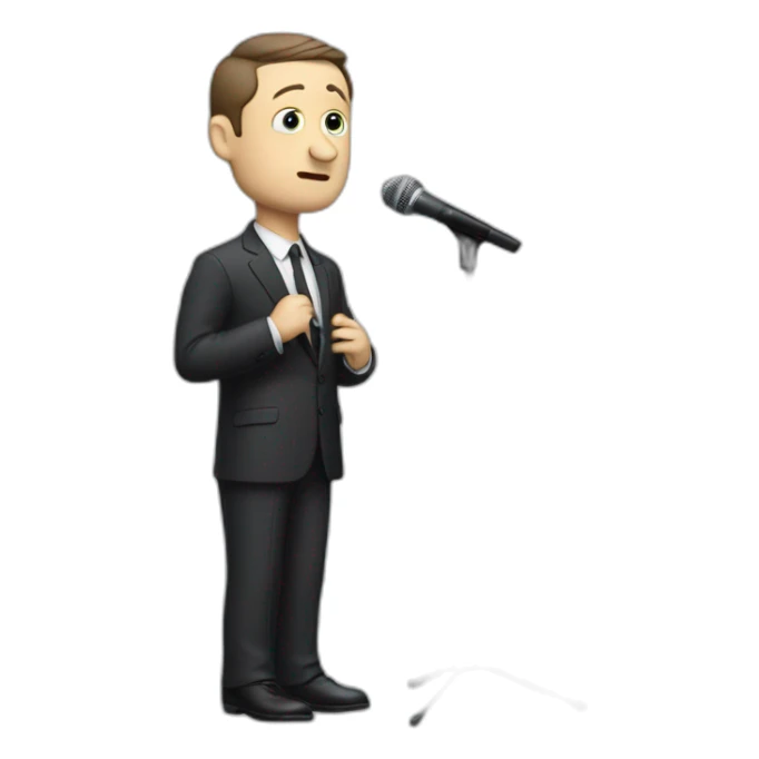 tim robinson in suit sad singing into microphone stand (full body, ios17, sad) sticker