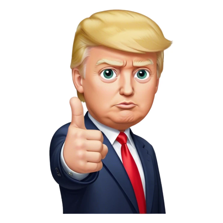 Donald Trump pointing his finger up, full-length, don't make big eyes, hyper-realistic sticker