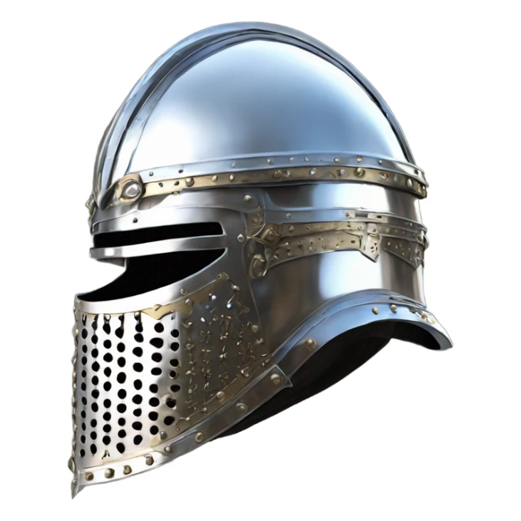 elaborate full-face closed armet medieval helmet armor intricate chrome inlays sticker