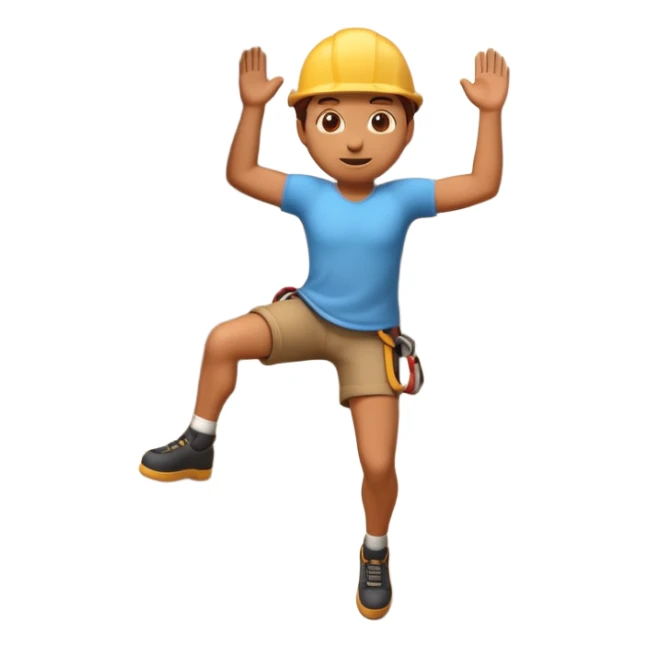 3D emoji style person climbing, wall pose, centered, soft shadow, white background. sticker