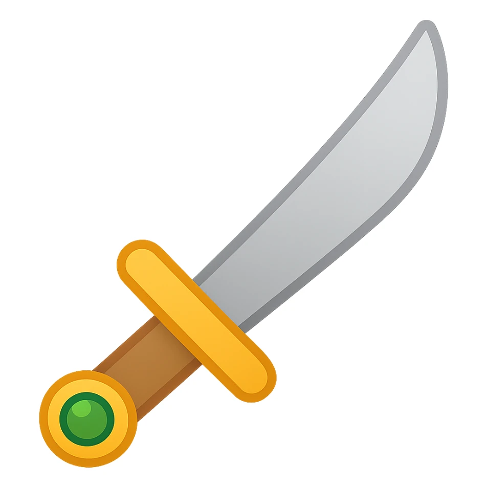 Make the blade slightly curved, keep the hilt simple, only the gemstone in the hilt is colored, in emoji style with transparent background. sticker