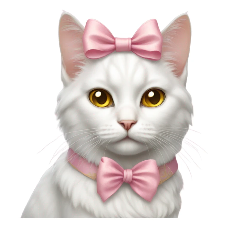 Realistic white cat with yellow eyes wearing pink rococo bow sticker