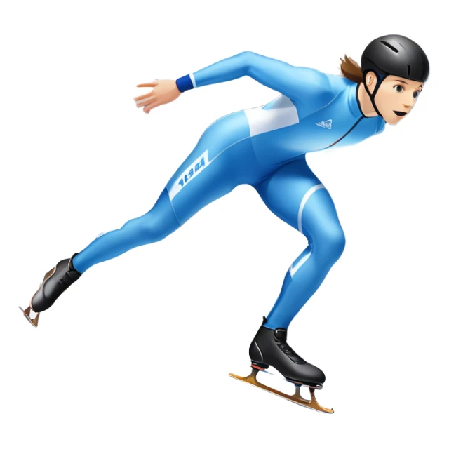 An icon showing a speed skater in a dynamic pose racing along a glossy ice track. The background features a clear blue sky, stadium stands with spectators, and snowy surroundings. Transparent background captures the speed, focus, and energy of professional speed skating. sticker