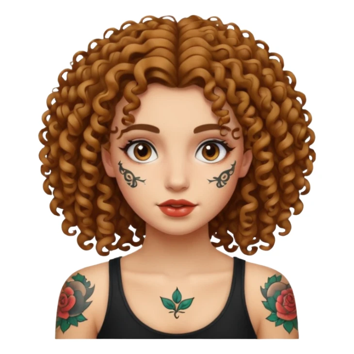 curley hair tattoo girl, full on face. sticker