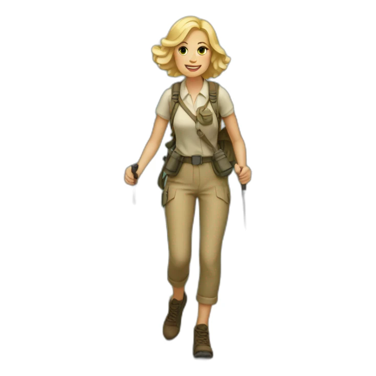 20s blonde women hiking a hill (full body) sticker