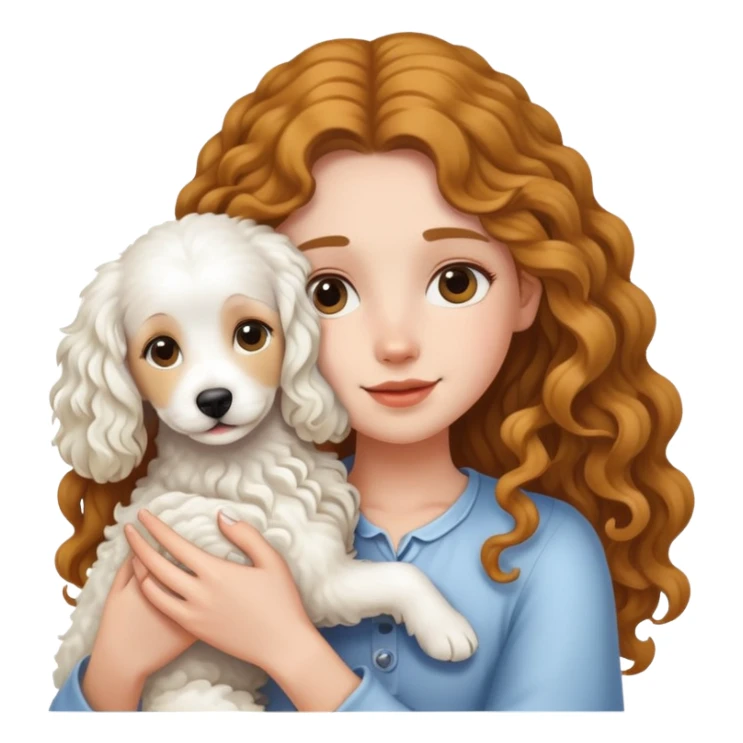 Long-haired girl holding a white curly dog sticker