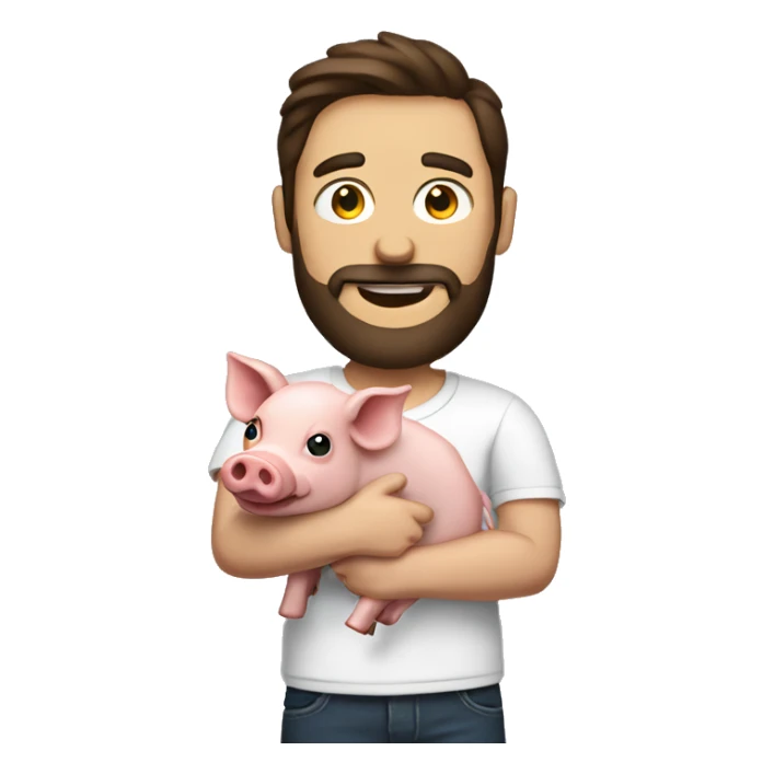 Brunette man with beard holding a pig in one hand and bacon in another hand  sticker