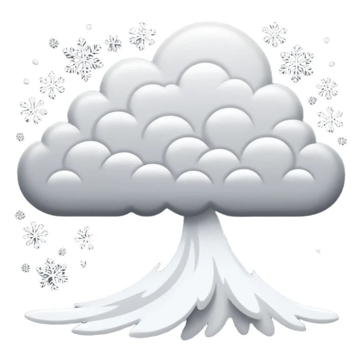 A powerful blizzard emoji icon: storm cloud with heavy swirling snow, strong wind lines, flying snowflakes, dynamic motion. White and gray tones, bold but simple shapes. sticker
