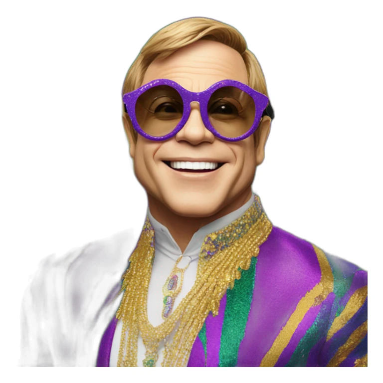elton john wearing KREWE eywear sunglasses mardi gras sticker