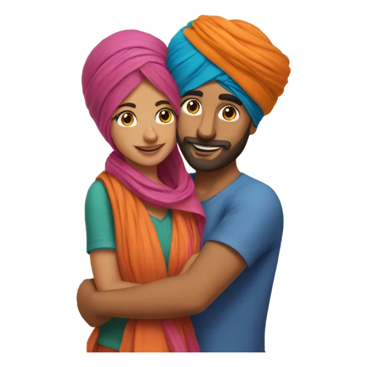 Hug with Punjabi couple boy with turban sticker