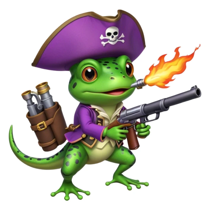 frog with fire gun pirat riding purple rocketin hands sticker