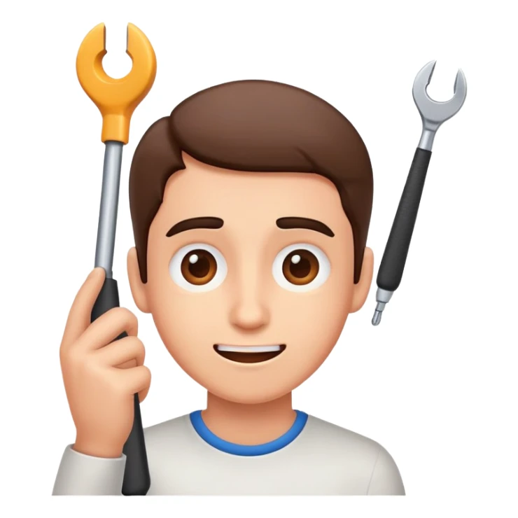 Happy and confused looking at the tool  sticker