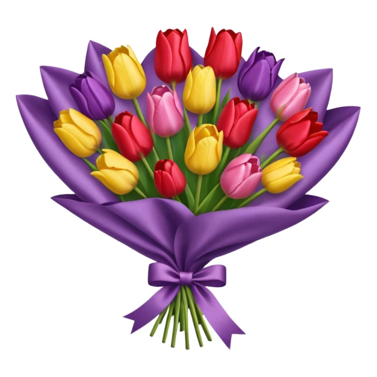 bouquet of tulip with bow and wrapping paper sticker