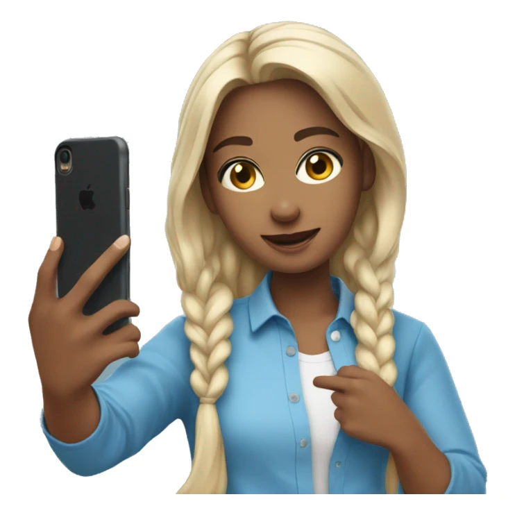 influencer taking selfie with a blue shirt sticker