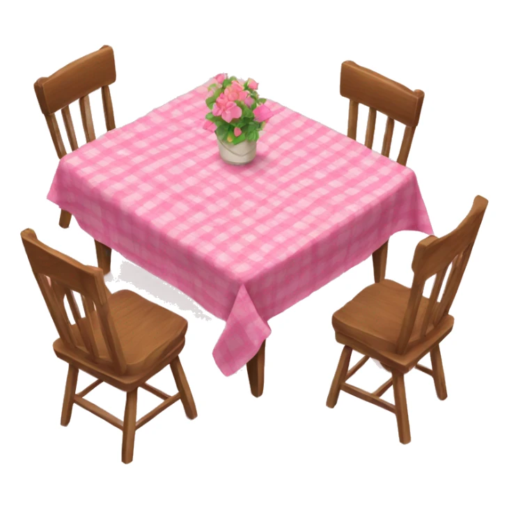 Wood table and chairs with a pink table cloth sticker